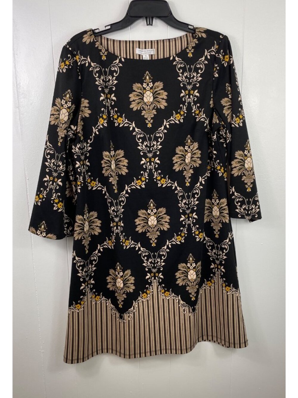 London Style Collection Black & Tan Floral Print Dress Size 18